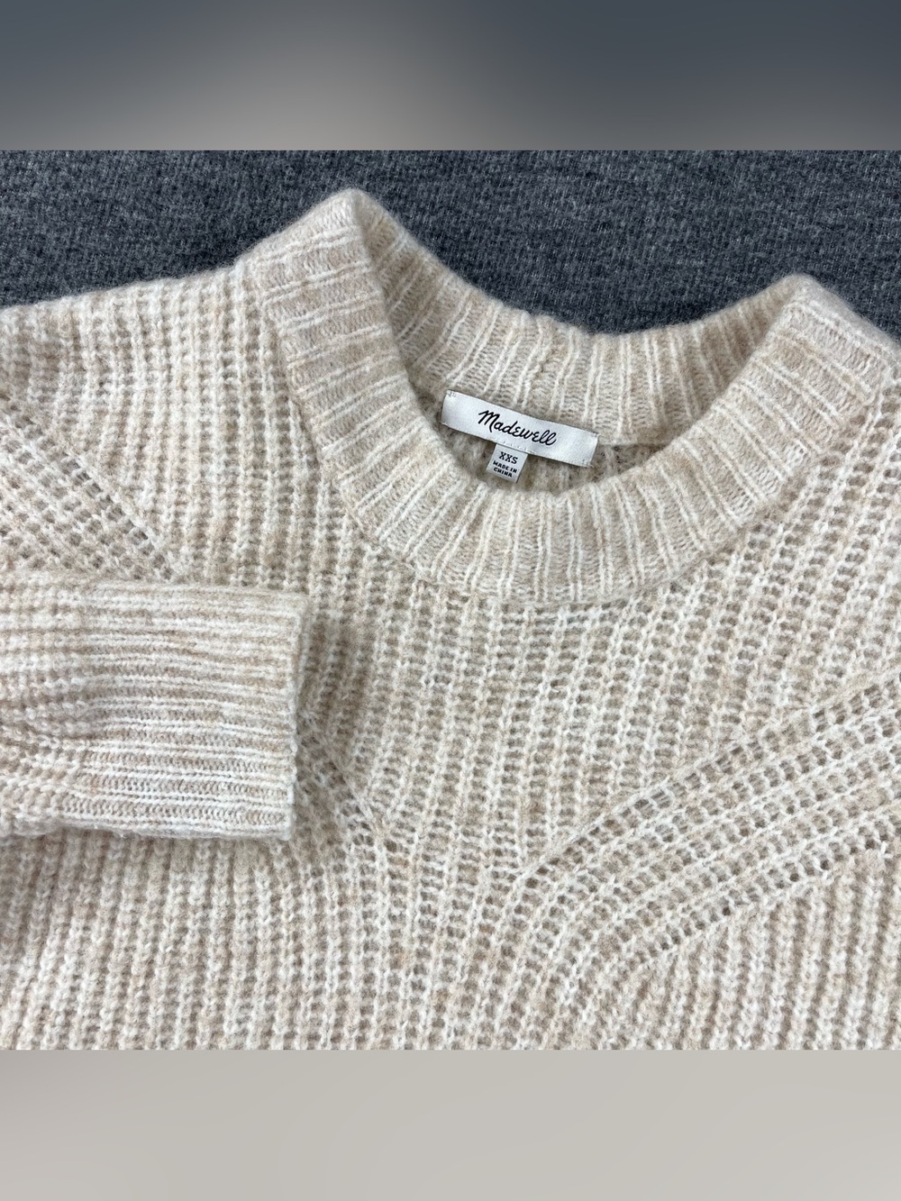 Madewell Knit Sweater Womens XXS Beige Wool Blend Cable Knit Chunky Heavyweight